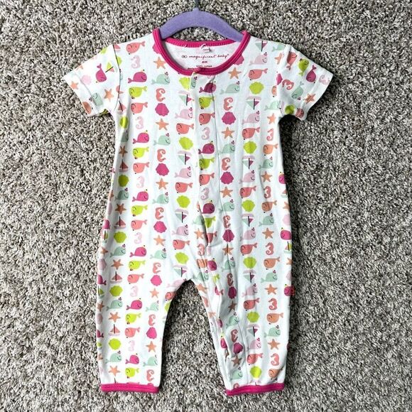 Magnificent Baby One Piece Baby 6M Ocean Animal Print Magnetic - Picture 1 of 3